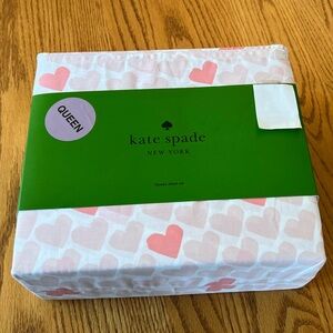 NWT Kate Spade Pastel Pink Hearts Queen Sheet Set